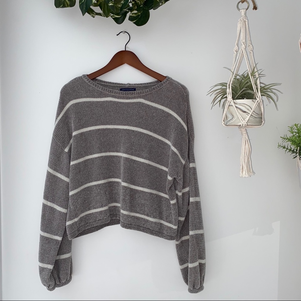 Striped gray and white sweater